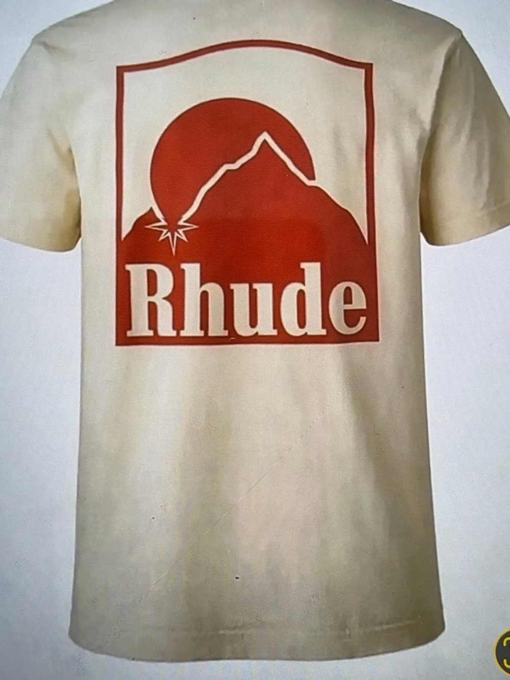 Rhude Cream Short-Sleeve Tee with Red Mountain Logo